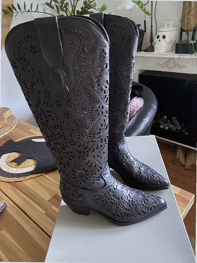Zoe Leder Stiefel Langschaft Neu 38 39 Western Cowboy Schwarz