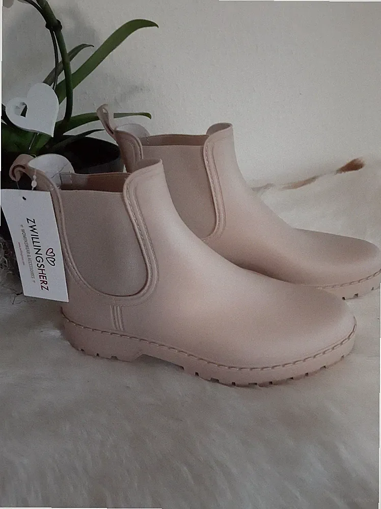 Zwillingsherz 💕 Stylische Ankle Boots/Gummistiefel - Beige - Größe: 41